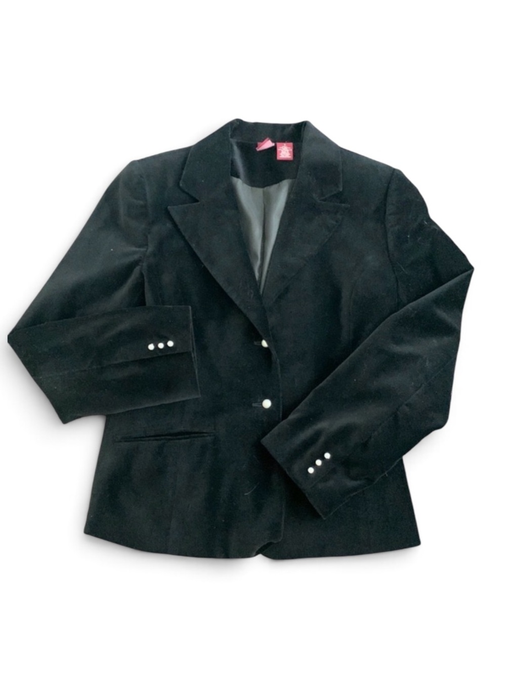 Merona Womens Blazer Black Velvet Jacket Tapered Lined Button Down Academia